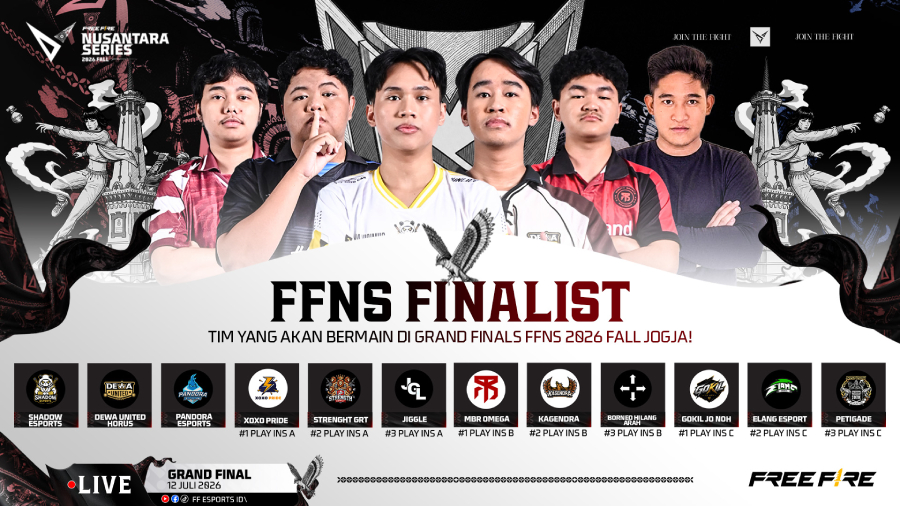Daftar 12 tim Grand Finals FFNS 2026 Fall lengkap dengan hasil Play-Ins, jadwal final di Yogyakarta, prize pool, dan tiket FFWS SEA.