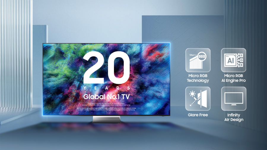 Samsung Micro RGB hadir dengan Vision AI, Micro RGB AI Engine Pro, Glare Free, Knox Security, dan 7 Years OS Update, teknologi TV yang lebih human-centric.