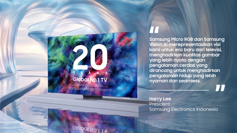 Samsung Micro RGB hadir dengan Vision AI, Micro RGB AI Engine Pro, Glare Free, Knox Security, dan 7 Years OS Update, teknologi TV yang lebih human-centric.
