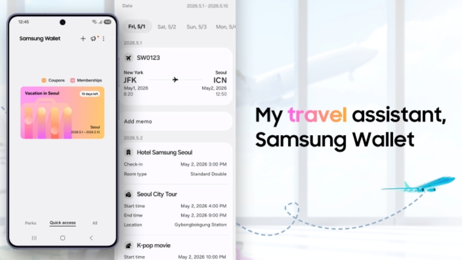 Samsung Wallet menghadirkan fitur Trips untuk membantu pengguna Galaxy mengatur itinerary, tiket, booking, dan kebutuhan perjalanan.