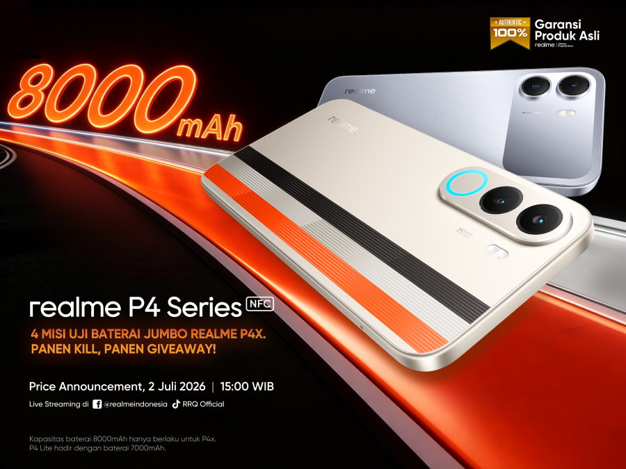 realme P4 Series siap meluncur di Indonesia pada 2 Juli 2026 dengan baterai 8000mAh, AI Gaming Partner, dan kolaborasi bersama RRQ.