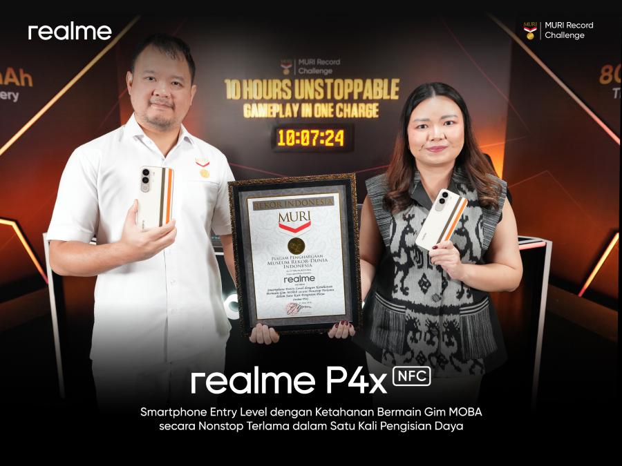 realme P4x raih rekor MURI setelah dipakai main MOBA 10 jam nonstop sekali charge, membuktikan daya tahan baterai 8000mAh.