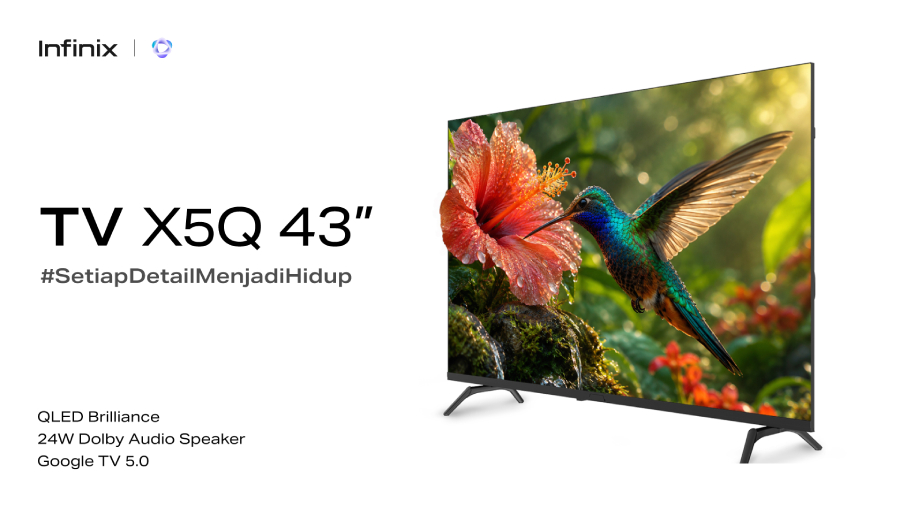 Infinix meluncurkan TV X5Q 43 inci dengan layar QLED, Google TV 5.0, Dolby Audio, dan teknologi AI mulai Rp3 jutaan.