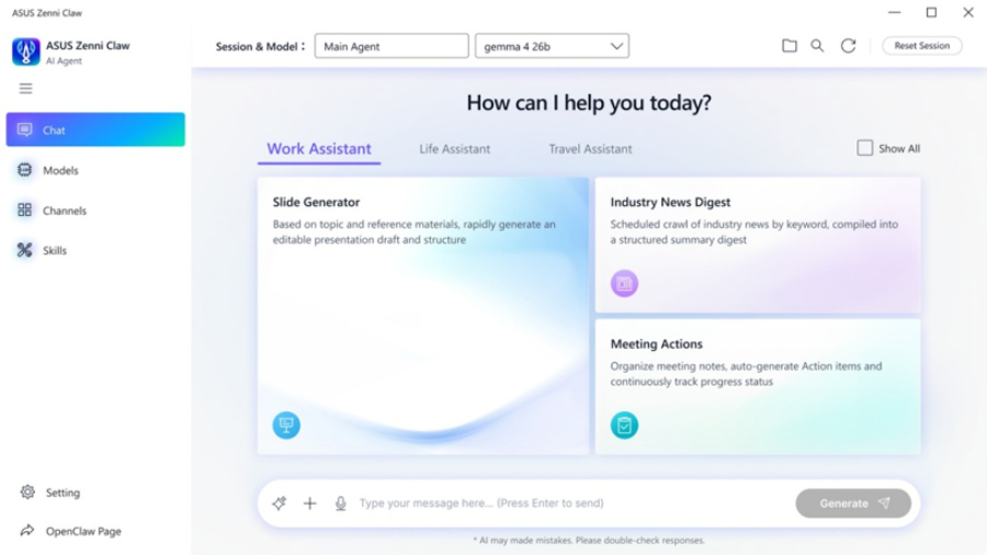 ASUS Zenni Claw hadir sebagai platform AI Agent yang memudahkan pengguna mengelola aktivitas personal, perjalanan, dan kerja.