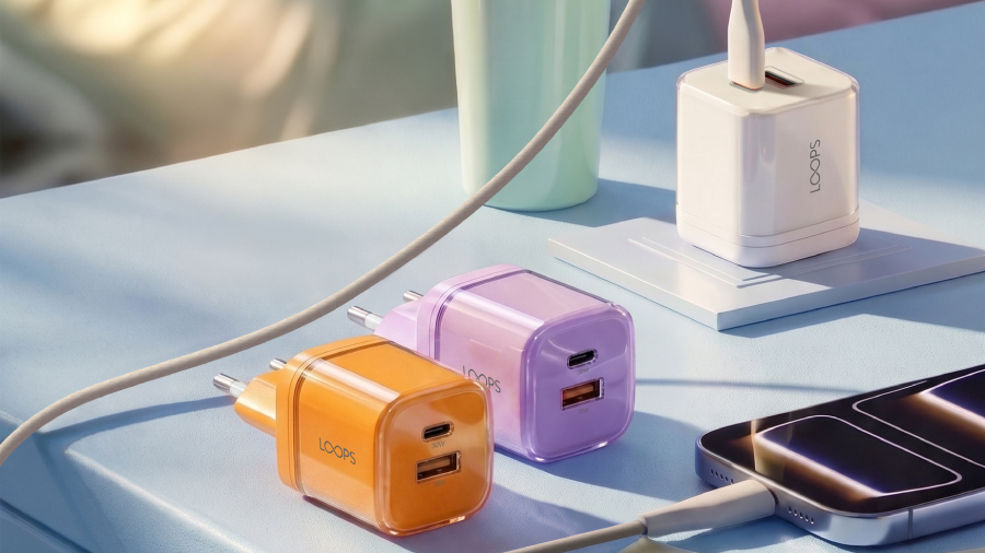 LOOPS Pluggo Charger 30W hadir dengan teknologi GaN, fast charging 30W, dual port USB-C dan USB-A, serta desain compact dan stylish.