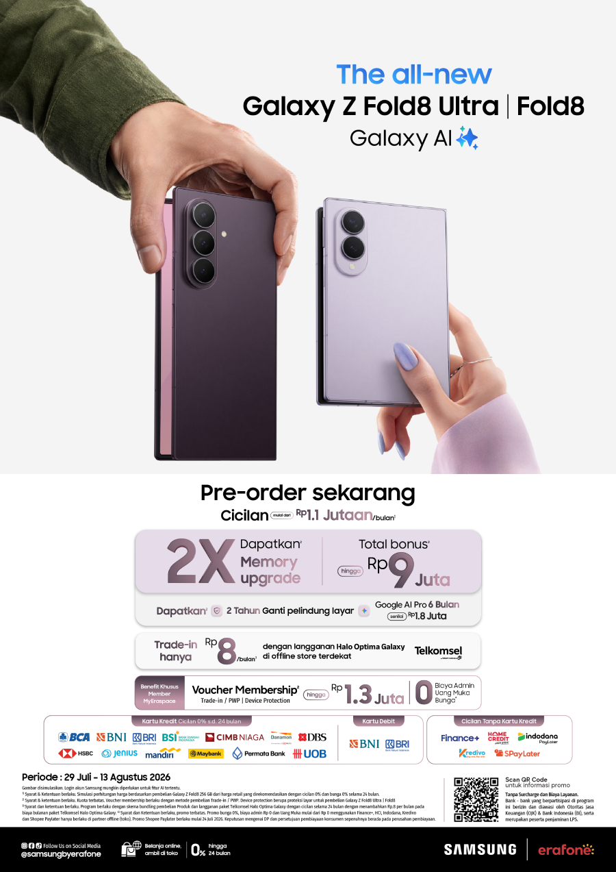 Samsung Galaxy Foldable dan Galaxy Watch terbaru resmi hadir di Indonesia dengan berbagai promo eksklusif dari Erajaya Digital.