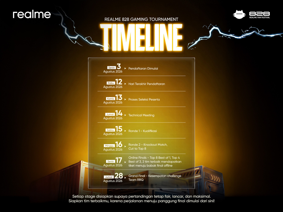 realme 828 Gaming Tournament 2026 membuka kesempatan pemain MLBB Indonesia menjadi pro player melalui trial eksklusif bersama Team RRQ.