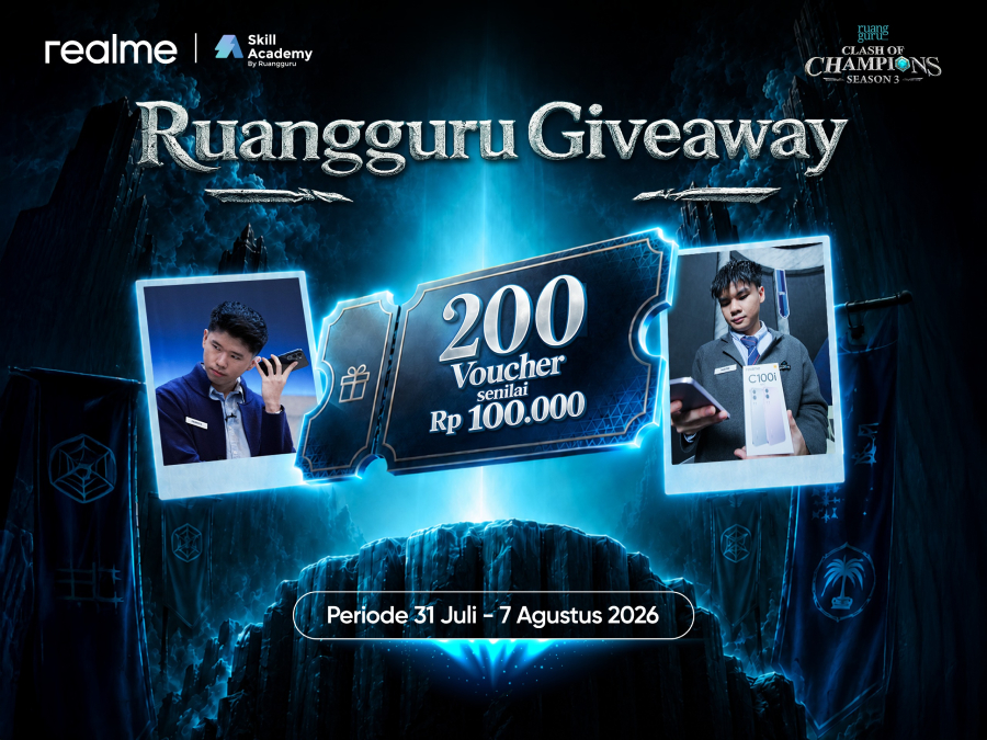 realme berkolaborasi dengan Ruangguru melalui Clash of Champions dan membagikan 200 voucher Skill Academy bagi generasi muda Indonesia.