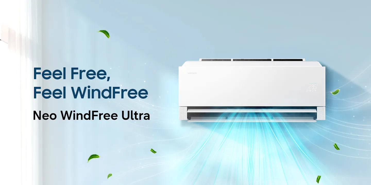Samsung AC Neo WindFree Ultra hadir dengan PM1.0 Filter, AI 7 Motion Winds, pemurnian udara, serta efisiensi energi hingga 41 persen.