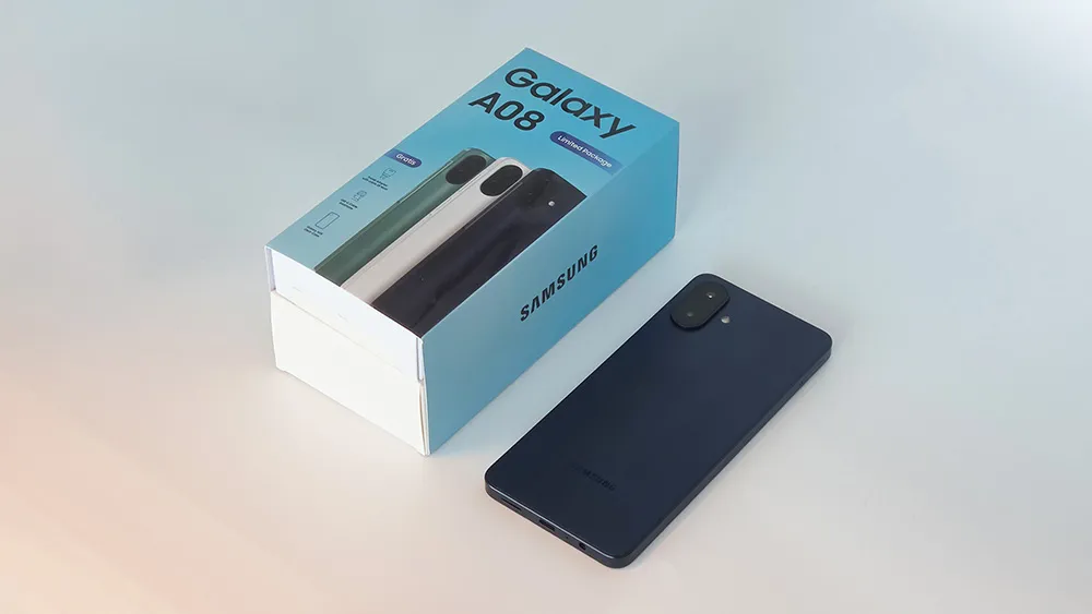 Samsung Galaxy A08 resmi hadir dengan baterai 6.000 mAh, Helio G99+, fitur AI, IP64, serta update OS dan keamanan hingga enam tahun.