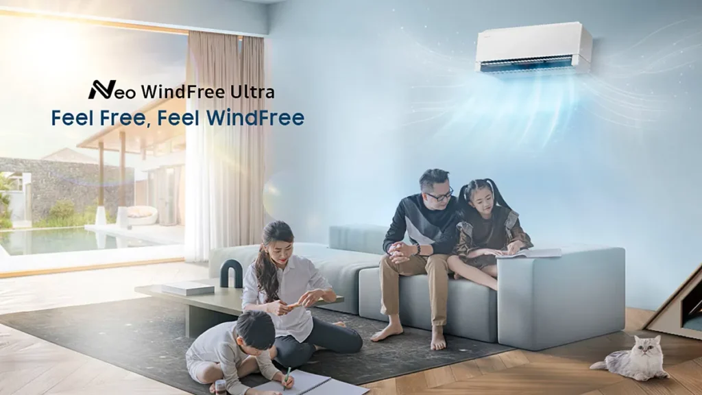 Samsung AC Neo WindFree Ultra hadir dengan PM1.0 Filter, AI 7 Motion Winds, pemurnian udara, serta efisiensi energi hingga 41 persen.