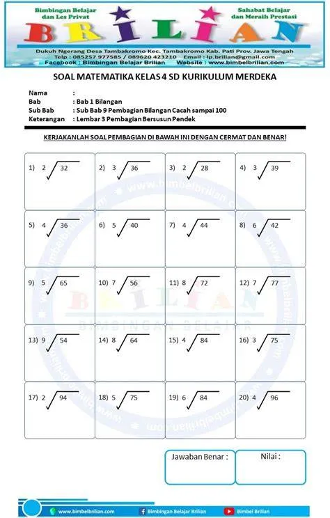 Soal Pembagian Kelas 4 Terlengkap untuk Latihan Mudah