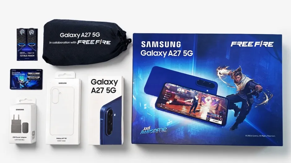 Galaxy A27 5G Gaming Package hadir dengan bonus hingga Rp1 juta, Snapdragon 6 Gen 3, layar 120Hz, serta item eksklusif Free Fire.