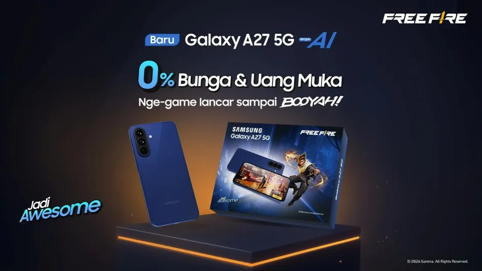 Galaxy A27 5G Gaming Package hadir dengan bonus hingga Rp1 juta, Snapdragon 6 Gen 3, layar 120Hz, serta item eksklusif Free Fire.