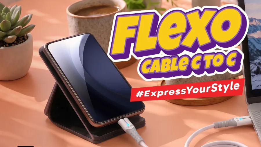 LOOPS Cable Flexo hadir dengan indikator arus aktif, pengisian hingga 60W, transfer data, serta desain praktis dalam dua pilihan warna.