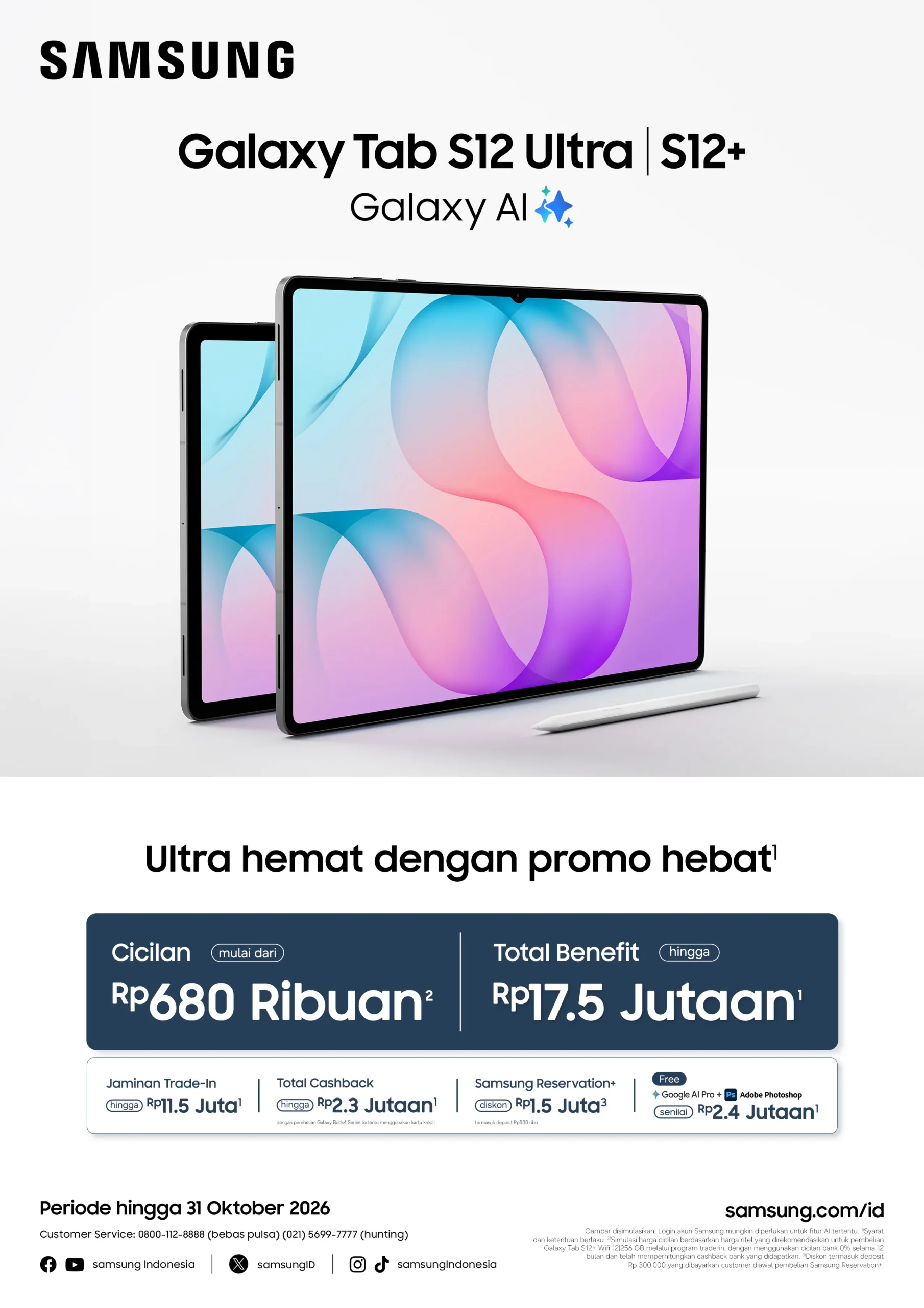 Samsung Galaxy Tab S12 Series resmi hadir di Indonesia dengan Galaxy AI, Dimensity 9500, S Pen & layar AMOLED 120Hz. Simak harga & promonya!